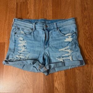 American Eagle Outfitters Light Blue Distressed Jean Shorts